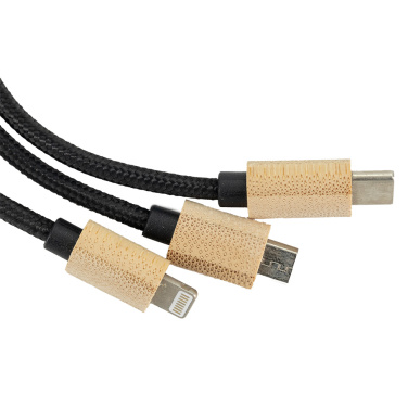 Logo trade corporate gifts picture of: 3-in-1 cable with elighted logo in a wooden casing, LH-ZMU06